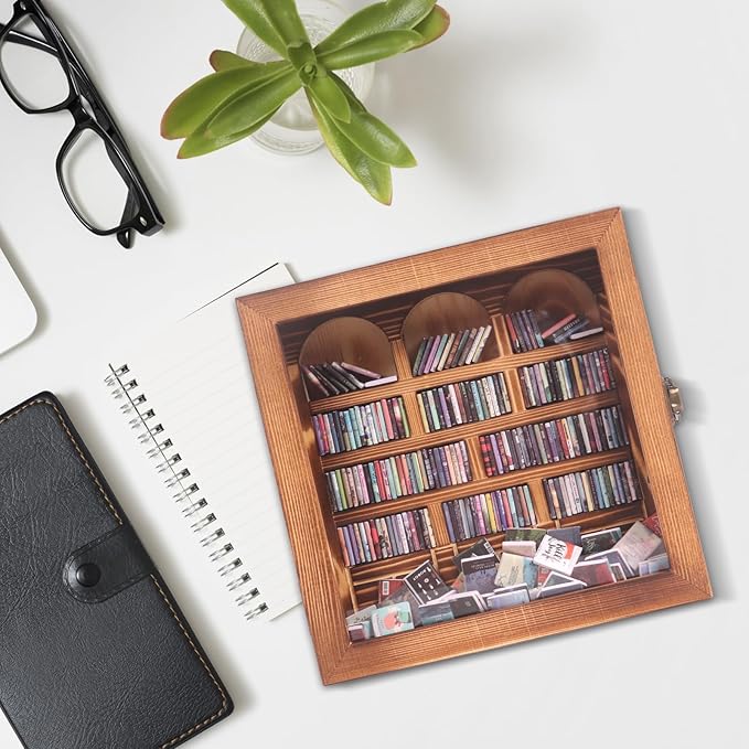 Anxiety Bookshelf – Mini Books Display for Stress Relief and Fun Decor, Perfect Decorative Miniature Library for Book Lovers, Ideal for Home Decor, Office Décor, and Thoughtful Gift Giving - Pine Wood