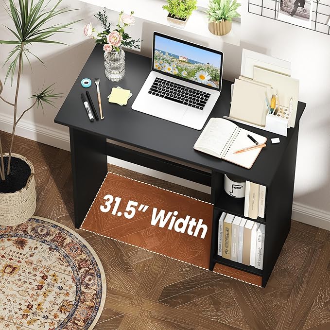 Giantex Small Desk, Compact Study Writing Desk with 3-Position Adjustable Shelf, Anti-Toppling Kit, Modern PC Laptop Table, Home Office Computer Workstation for Small Space Bedroom Dorm, Black