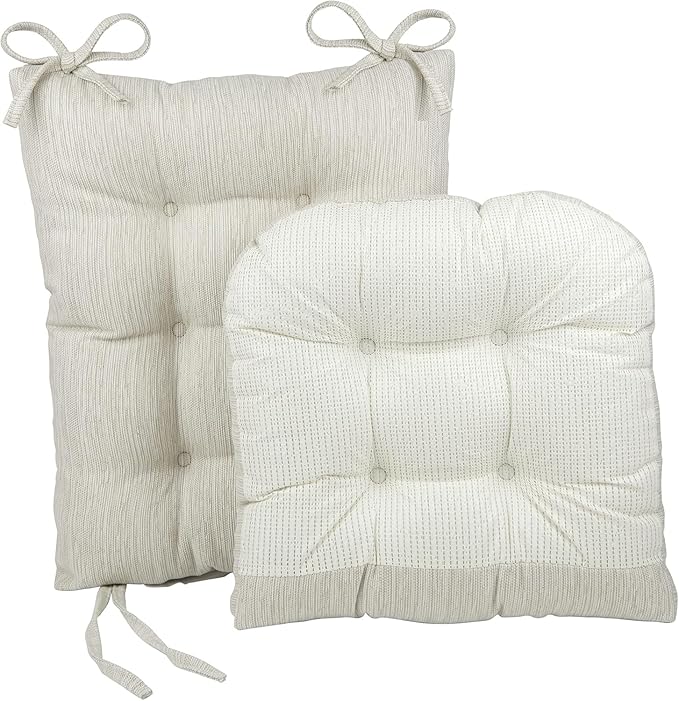 Klear Vu The Gripper Non-Slip Rocking Chair Cushion Set with Thick Padding, Includes Seat Pad & Back Pillow with Ties for Indoor Living Room Rocker, 17x17 Inches, 2 Piece Set, Ivory