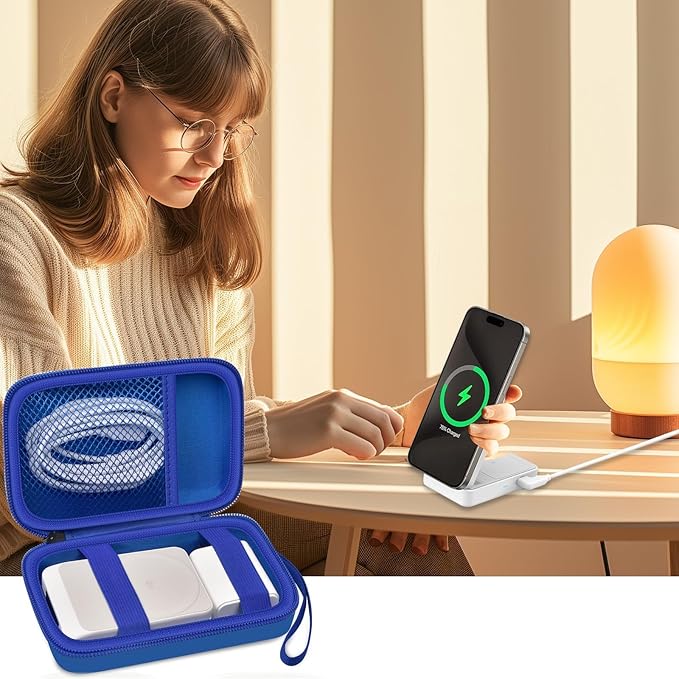 ANKHOH Case for Anker MagGo for Ucomx 3-in-1 for MagGo UFO Charging Station,for Augnner for Iseyyox for Apple MagSafe Duo for LISEN Wireless Charger Foldable Magnetic Charging Stand Storage Box-Blue