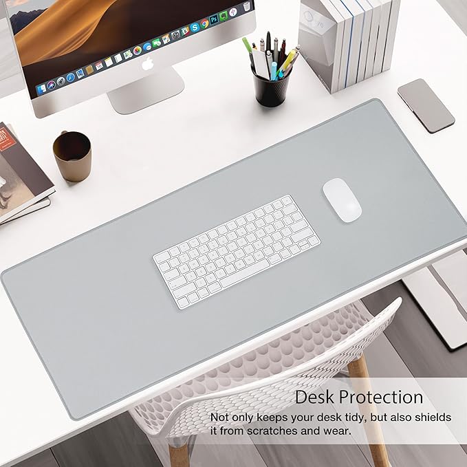 ALOANES Waterproof Mouse Pad with Durable Stitched Edge, XXXL Gaming Keyboard Pad, Non-Slip Rubber Base Mouse Mat, Extended Desk pad for Gamer, Office & Home, Gray Mousepad 35.4"x 15.7"x 0.12"
