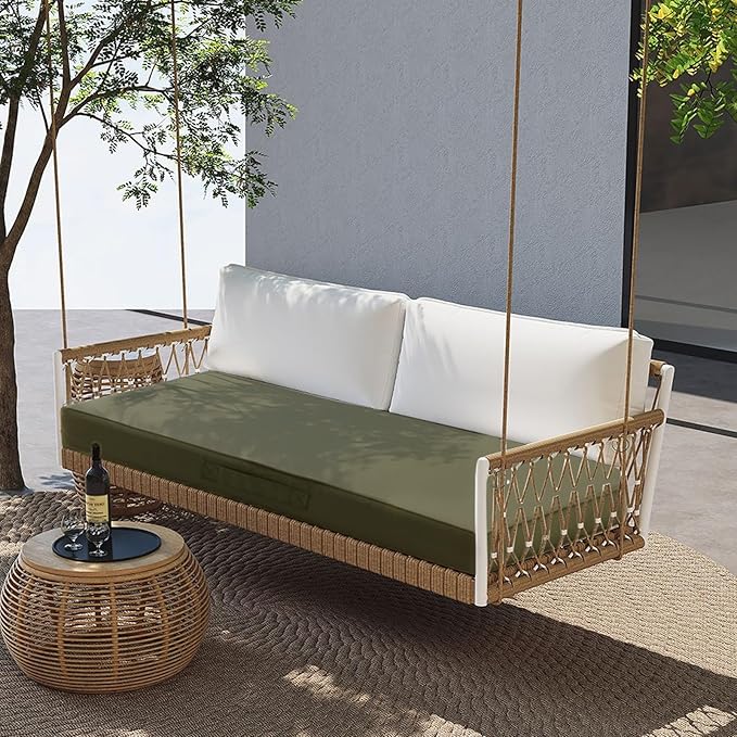 Outdoor Bench Cushion Waterproof with Memory Foam,Patio Bench Cushions for Outdoor/Indoor Furniture Porch Swing Cushion with Handle and Adjustable Strap,Sage Green,42x18 Inch