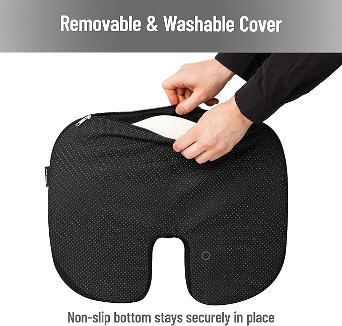 Mind Reader Memory Foam Seat Cushion with Air-Cloud Technology, Sciatica, Coccyx & Hip Pain Relief, Office, Memory Foam, Black