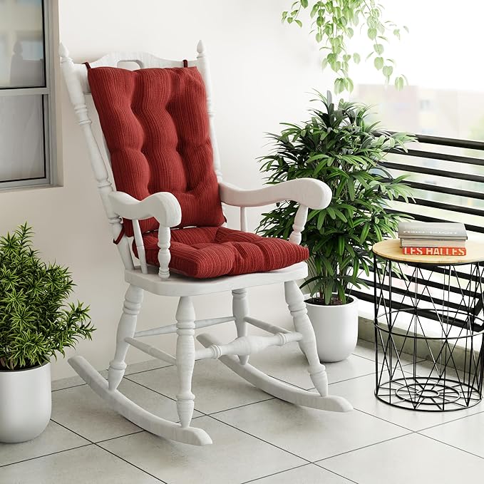 Klear Vu The Gripper Non-Slip Rocking Chair Cushion Set with Thick Padding, Includes Seat Pad & Back Pillow with Ties for Indoor Living Room Rocker, 17x17 Inches, 2 Piece Set, Garnet