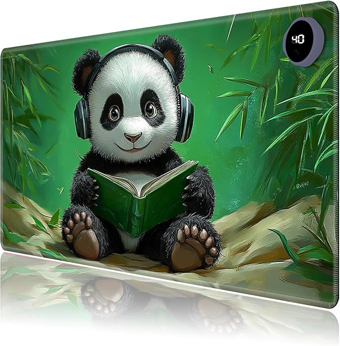 Heated Mouse Pad,Warm Desk Pad with 3 Levels Heating & 3 Hours Auto Shut-Off, PU Leather Heated Desk Pad Warmer Pad for Home Office - 23.6 x 14.2 inch,Panda Bamboo
