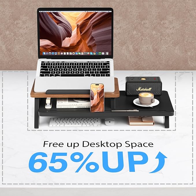 AFOOYO Adjustable Laptop Stand 2-Tier Riser Holder,Ventilated Cooling Ergonomic Computer Desk Organizer Accessories for 10-15.6" Notebook,Desktop Storage Compatible with MacBook,Dell,HP,Lenovo