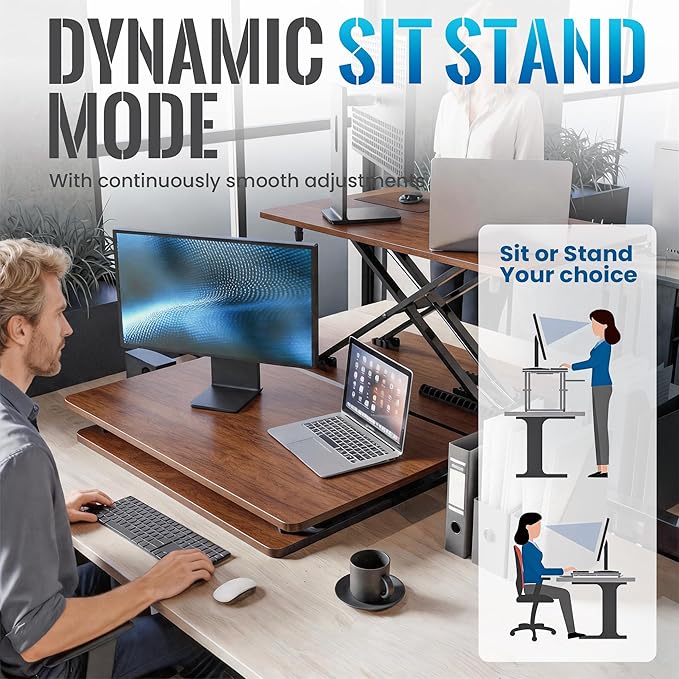 Standing Desk Converter, 25.16" × 15.75" Height Adjustable Laptop Stand for Desk, Sit Stand Monitor Stand, No Assembly Required for Home and Office Use (Natural Wood)