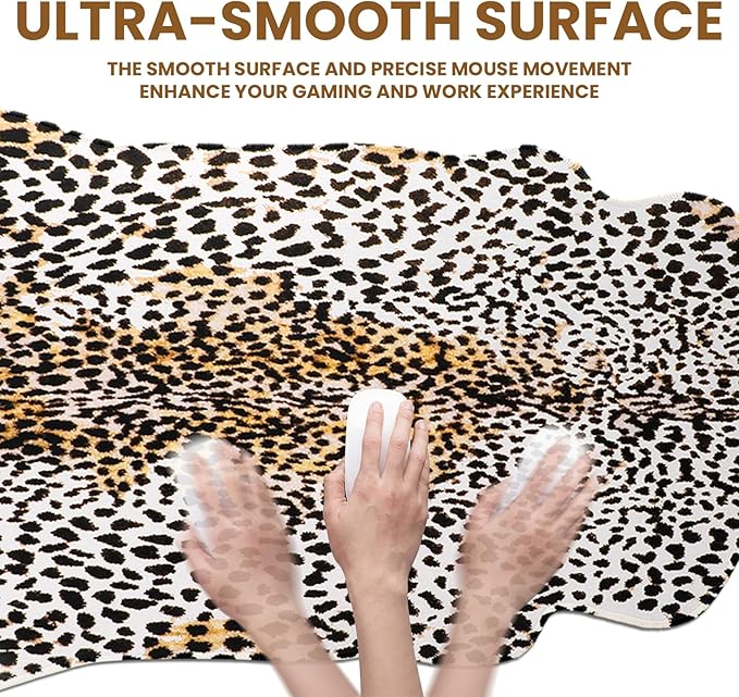 Sabary Large Leopard Print Desk Mat Cheetah Gaming Mouse Pad Leopard Desk Accessories Irregular Shaped Animal Print Decor for Laptop PC Computer Office Home Desktop Decor 31.5" x 15.8"