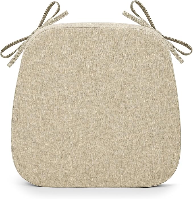 Shinnwa Kitchen Chair Cushion, Non-Slip Dining Chair Cushion with Detachable Straps and Machine Washable Cover, 17x16x2in, Beige