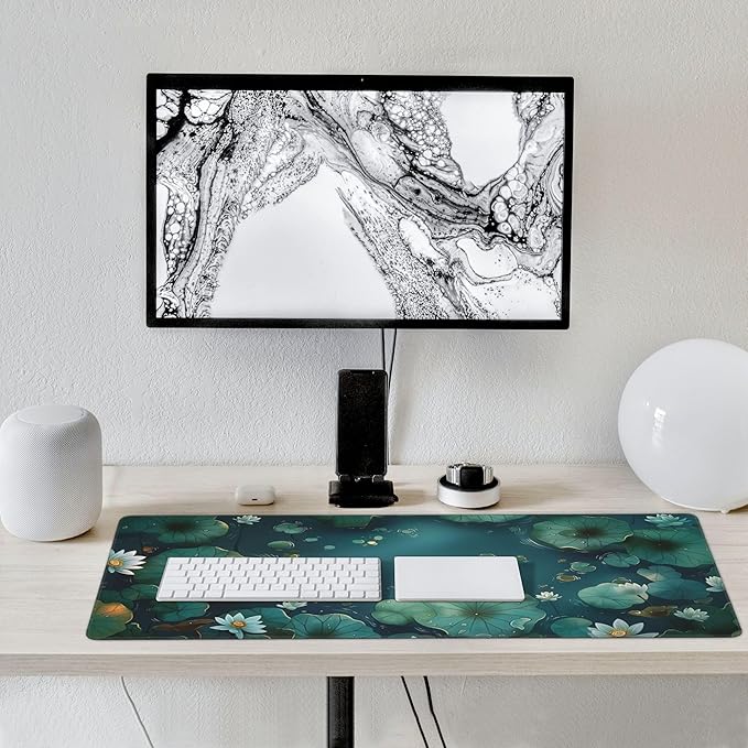 Large Extended Gaming Mouse Pad with Stitched Edges, (35.4X15.7In) Durable Non-Slip Natural Rubber Base, Waterproof Computer Keyboard Pad Mat for Esports Pros/Gamer/Desktop/Office/Home (B)