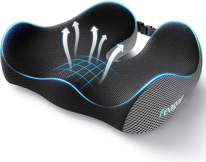 Feagar Seat Cushion for Office Chair - Memory Foam Tailbone Cushion for Desk Chair, Car Seat and Wheelchair - Ergonomic Chair Pad for Hip and Lower Back Comfort Gray