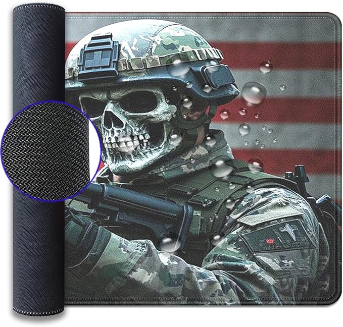 American Flag Skull Soldier Large Gaming Mouse Pad, 27.5x11.8in Tactical Military Extended Desk Mat with Stitched Edges, Non-Slip Waterproof Rubber Base for Office, Computer & Laptop
