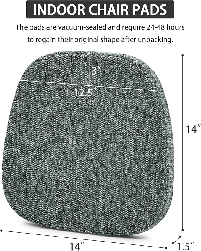 baibu 14x14 Memory Foam Metal Chair Cushions Set of 2, Dual-Layer Design Non-Slip Metal Dining Chair Pads Kitchen Seat Cushion with Machine Washable Cover, 2 Counts, Dark Grey