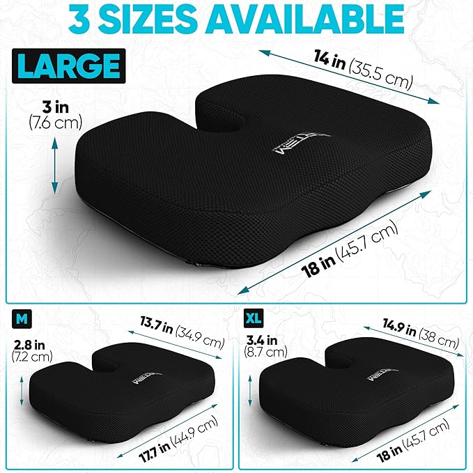 FORTEM Seat Cushion, Office Chair Cushion, Memory Foam Car Seat Cushions, Sciatica Coccyx Tailbone Pain Relief, Chair Cushions for Back Support, Sitting Pad for Gaming, Washable Cover, Non Slip