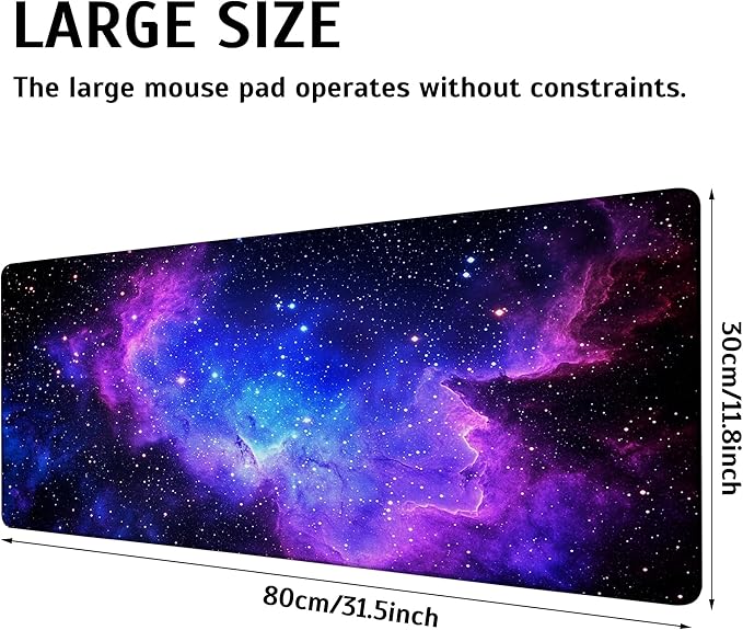 Large Gaming Mouse Pad Galaxy Stars Space Desk Mat,Non-Slip Rubber Base Stitched Edges,Extended Mousepad for PC,Laptop,Office,Home Decor(31.5 x 11.8 Inch)