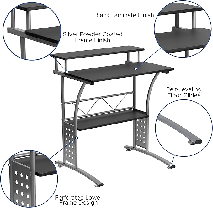 Flash Furniture Calder Work From Home Kit - Black Computer Desk, Ergonomic Mesh Office Chair and Locking Mobile Filing Cabinet with Side Handles