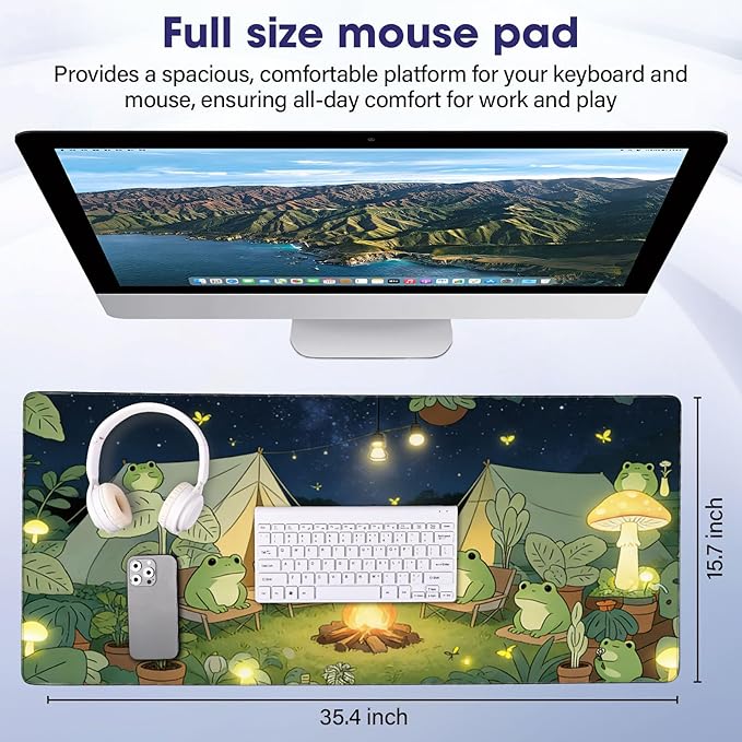 Large Extended Mouse Pad with Stitched Edges (35.4”x15.6”) - Waterproof Desk Mat, Non-Slip Rubber Base for All-Desk Coverage, Perfect for Gaming, Office, and Home