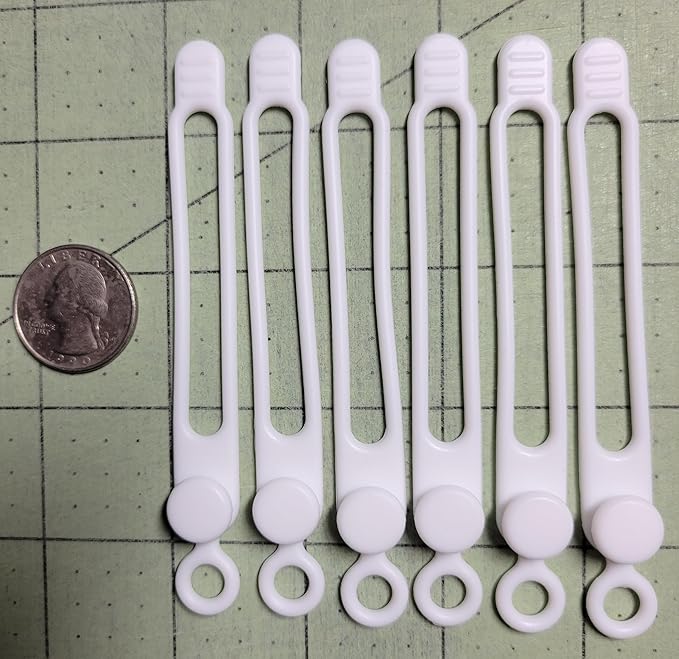 Set of 6 White Silicone Cable Straps Organizer, Wire Management Ties for Bundling Phone Charger Cables, Earphones, Computer Cords, Organize Home Office (White6)