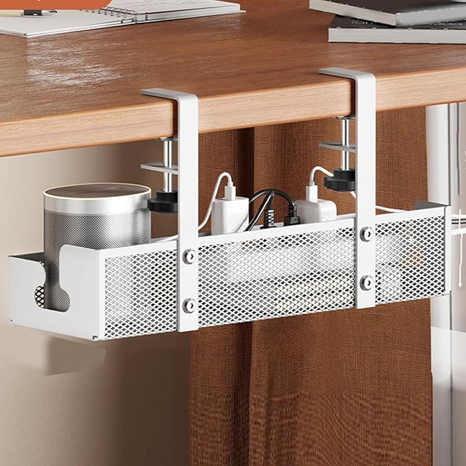Yosoo Cable Tray Under Desk, Wire Organizer Under Desk Cable Management Box with Clamp Mount Desk Cord Organizer for Office Home