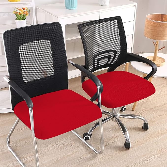 Smiry Stretch Jacquard Office Computer Chair Seat Covers, Removable Washable Anti-dust Desk Chair Seat Cushion Protectors - Red