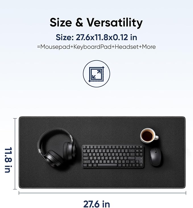 Reniteco Large Gaming Mouse Pad with Durable Stitched Edges, Non-Slip Rubber Base, Big Computer Keyboard Mouse Mat Desk Pad for Home Office Gaming Work, 27.6''x11.8''x0.12'', Black