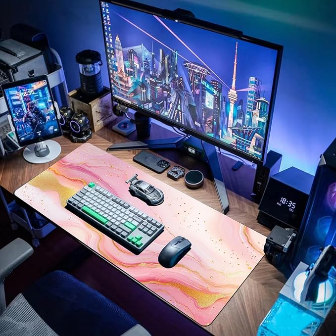 Desk Mat Mouse Pad Gaming Desk Pad XL Large Mouse Mat Office Decor Accessories (Pink Gold and Flowing Sand)