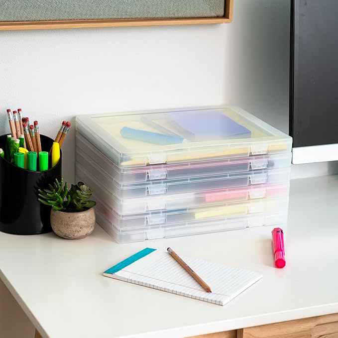 IRIS USA 6-Pack A4 File Box Paper Cases |Made in USA| Fits 8.5" x 11" Letter Paper, Portable & Stackable - Clear