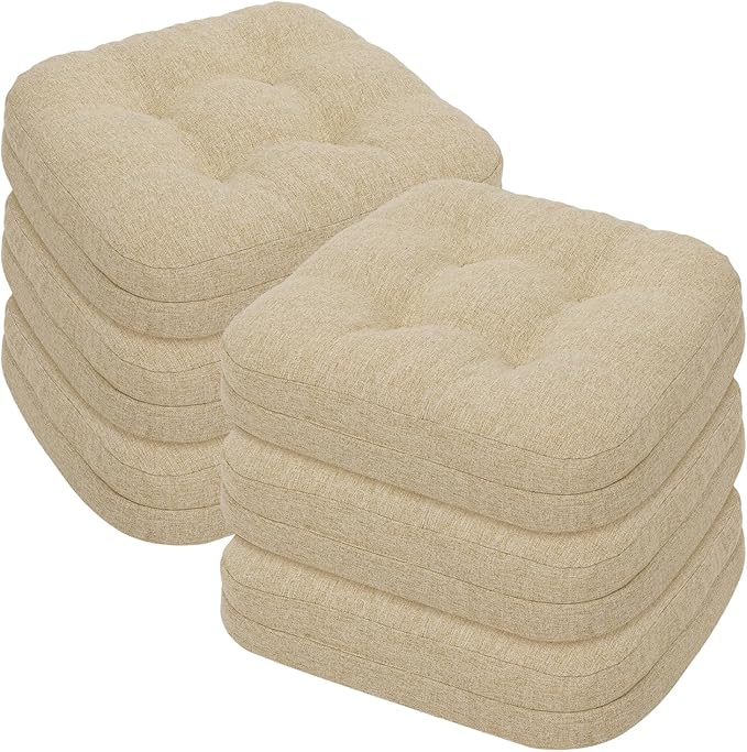 baibu Dining Chair Cushions, Set of 6 Dual-Layer Patent Design Memory Foam Kitchen Chair Cushions, Non-Slip Seat Pads with Ties, 16.5 x 16.5 x 3.5in, 6 Pack, Beige
