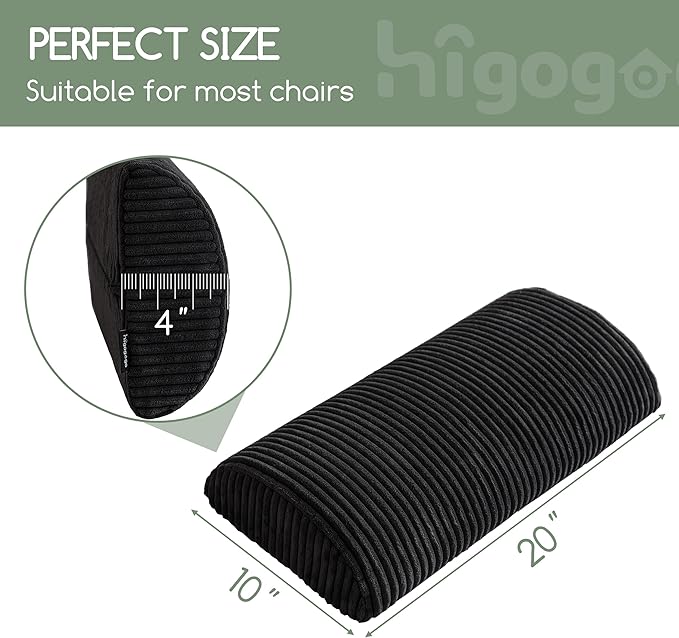 HIGOGOGO Lumbar Support Pillow for Recliner Chair/Accent Chair/Couch, Memory Foam Back Support Cushion for Elderly, Recliner Cushions for Back Rest, Pain Relief, Reading, Washable Cover, Black