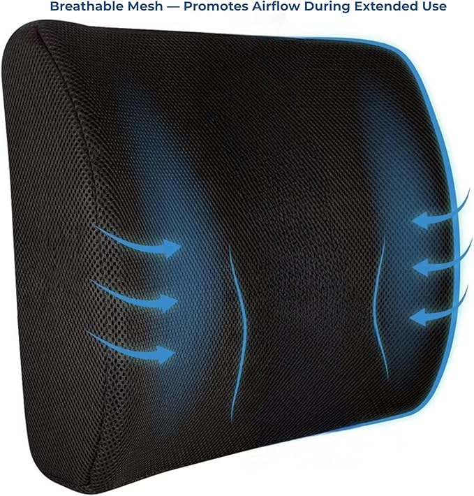 Lumbar Support Cushion for Office Chair & Car — Memory Foam Back Pillow for Lower Back Comfort | Ergonomic Lumbar Pillow for Posture Support | Adjustable Strap | Breathable Washable Cover