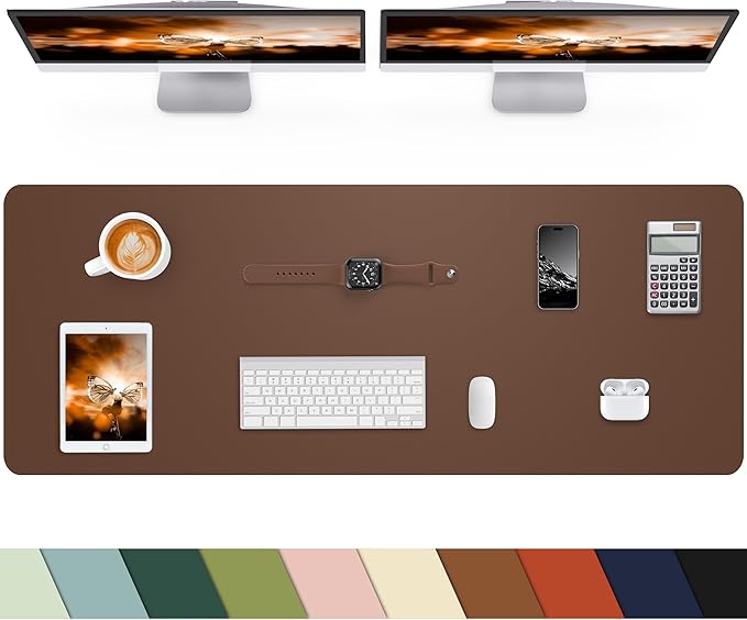Leather Desk Pad Protector,48"x 17"Desk Mat Large, Mouse Pad, Non-Slip PU Leather Desk Blotter,Waterproof Desk Pad for Office/Home Brown