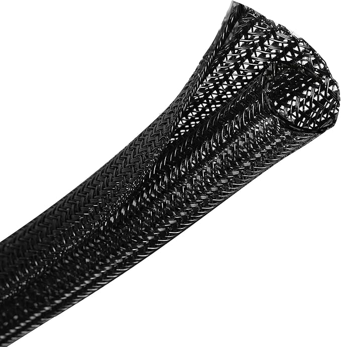 10ft - 3/8 inch Braided Cable Management Sleeve Cord Protector - Self-Wrapping Split Wire Loom for TV/Computer/Home Theater/Engine Bay - Black