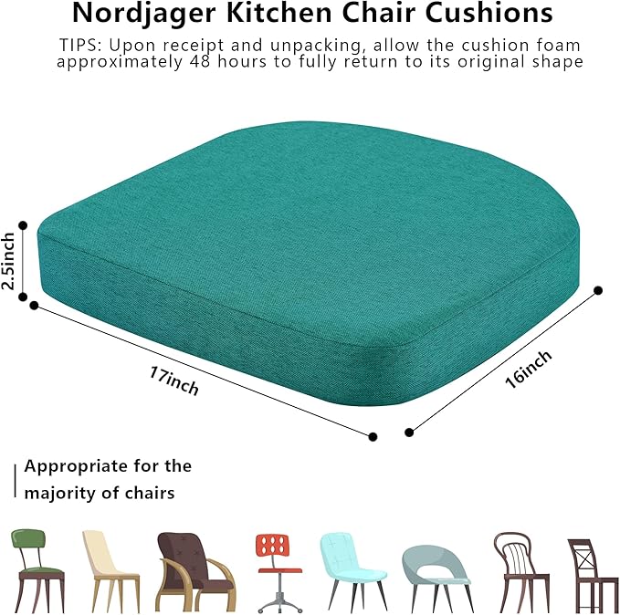 Nordjager Chair Cushions for Dining Chair Seat Set of 4, Memory Foam Chair Pads Help You Relief from Sedentary Discomfort in The Office or Kitchen and Dining Rooms(17" x 16" x 2.5", Green)