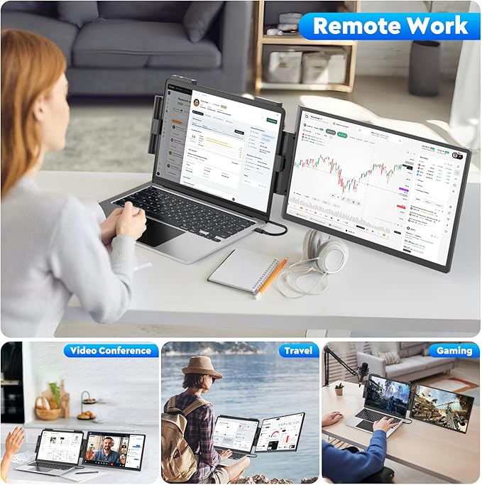 HONGO Laptop Screen Extender, 15.6" FHD 1080P Dual Monitor, Laptop Monitor Extender for 14"-16" Laptops, Second Screen with USB-C/HDMI Port, Plug n Play for Windows/Mac/Android/Switch/PS5