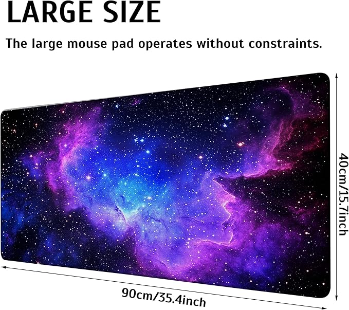 Galaxy Stars Space Mouse Pad,35.4 x 15.7 Inch Large Mouse Mat Non-Slip Rubber Stitched Edges for Writing Desk,Office,Home,Laptop