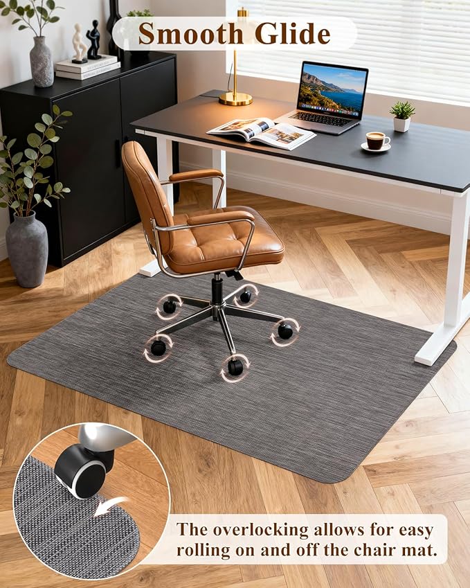 Soimeat Office Chair Mat for Hardwood Floor, 35.4" x 55" Non-Slip Desk Computer Chair Mat, PVC Floor Mat for Rolling Chair, Heavy Duty Wood/Tile Floor Protector Desk Rug for Home, Dark Grey