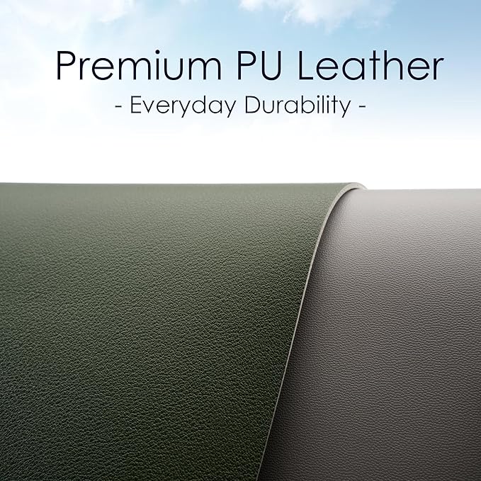 WAYBER Leather Desk Pad Protector, Waterproof Mouse Pad, PU Desk Mat, Office Desk Cover, Desk Writing Mat for Office/Home/Work/Cubicle (Green/Gray) 23.7x13.8 in