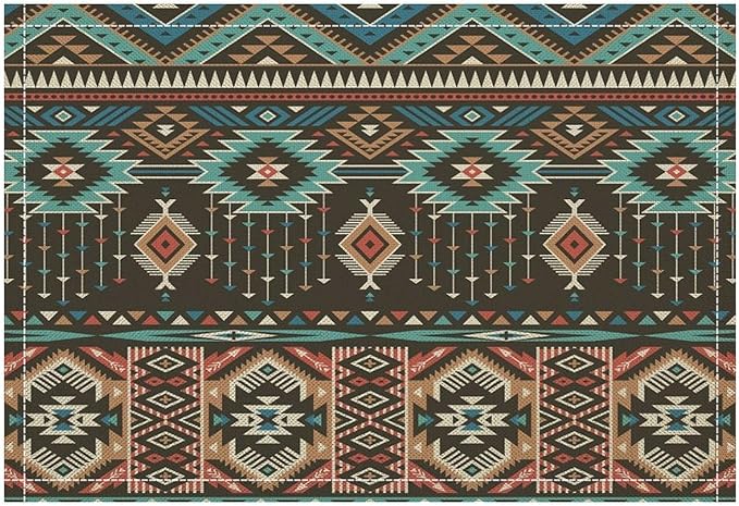 Vintage Aztec Southwest Placemats Ethnic Style Design Boho Geometric Pattern Linen Washable Table Mats Stain Heat-Resistant Desktop Decor Place Mats for Home Kitchen Dining Party 12x18 in 6 Pcs