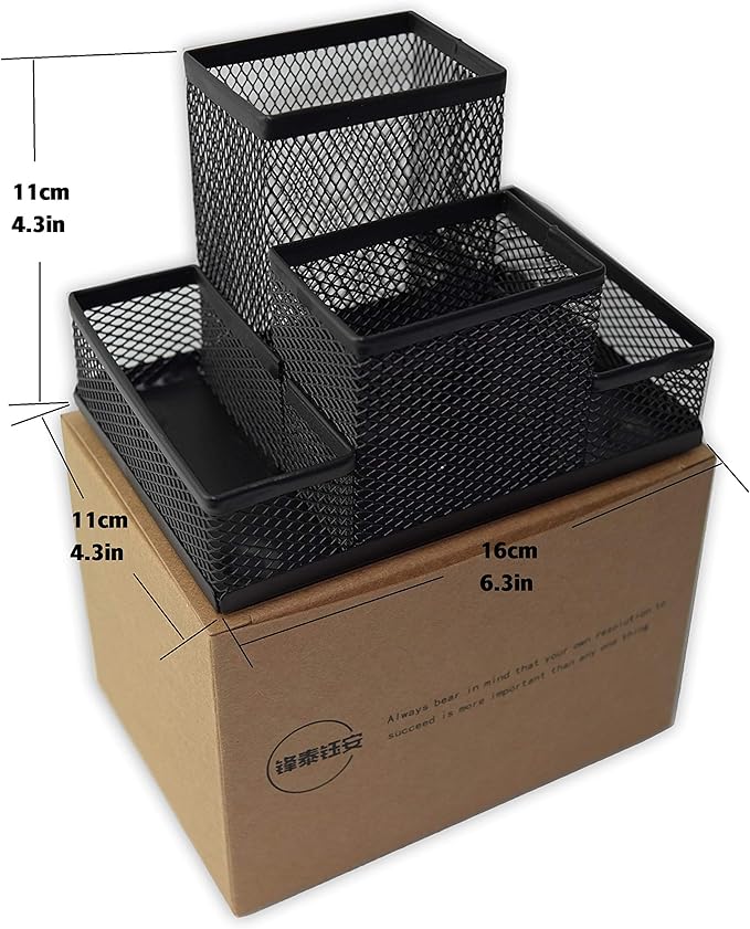 Fengtaiyuan T01, Black Metal Wire Mesh Pencil Holder, Desktop Organizer