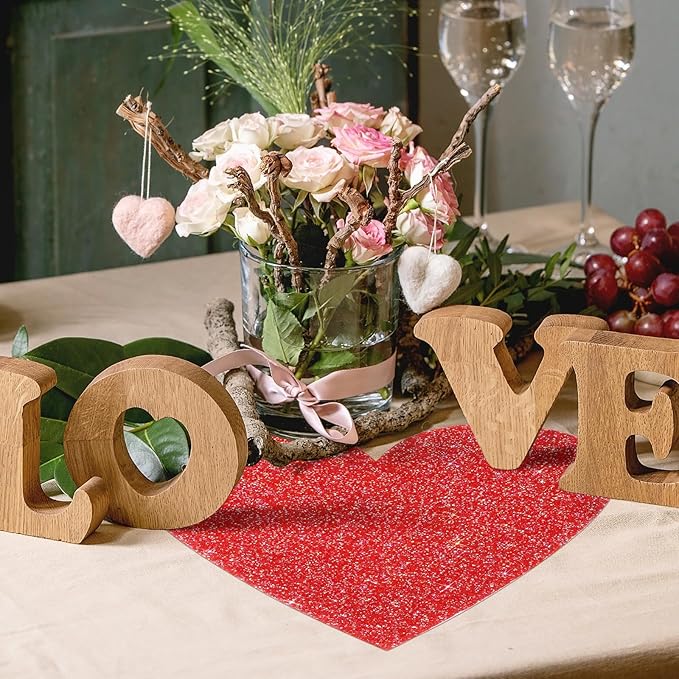 Red Heart Rhinestones 15 Inches Table Mat Valentines Day Decoration Placemat for Centerpiece Dining Table Love Home Family Together Gifts for Her