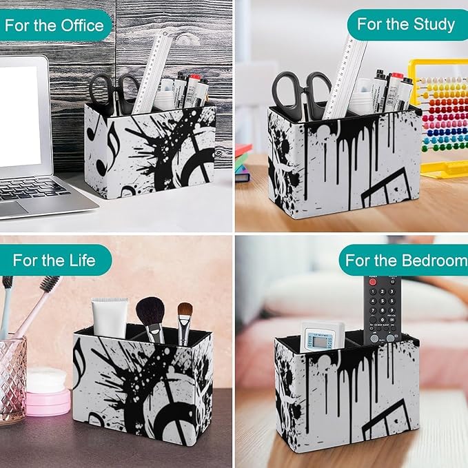 Premium PU Leather Pen Holder Abstract Music Note Piano, Elegant Organizer for Office Supplies