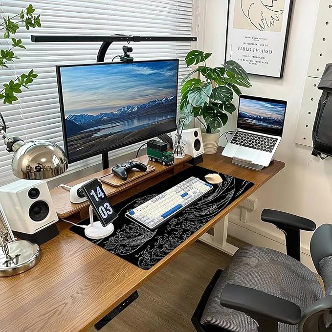 Gaming Mouse Pad Desk Pad XL Large Mouse Mat Office Decor Accessories (Black Wave)