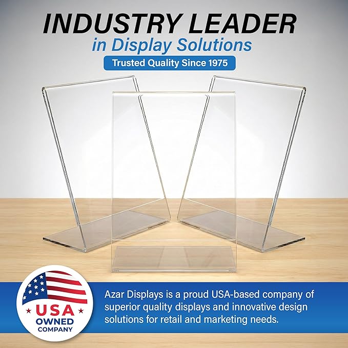 Azar 223238-3PK Anti-Glare Matte Clear Acrylic Sign Holders 8.5”W x 11”H – Portrait L-Shaped Frame for Tabletop, Counter Display – Side Loading, Durable Plastic Picture or Menu Frame (Pack of 3)