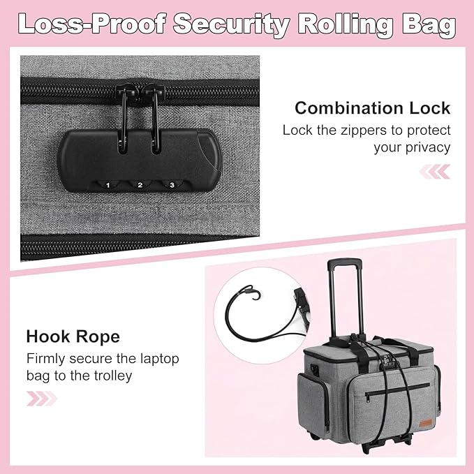 Housolution Rolling Teacher Bag with Wheels, Fits for 17" Laptop, Teacher Tote Bag with Detachable Trolley, Laptop Work Case with Anti Theft Lock, Briefcase Cart with Accordion File Organizer, Gray