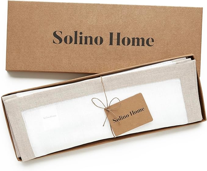 Solino Home Linen Placemats Set of 4 - Natural and White Placemats 14 x 19 Inch - 100% Pure Linen Table Place Mats for Spring, Summer - Classic, Handcrafted and Machine Washable
