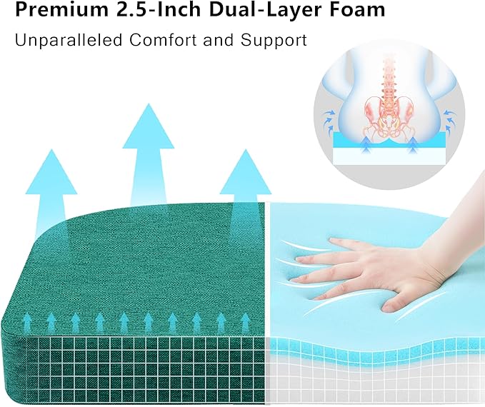 Nordjager 1 Pack Memory Foam Chair Cushions for Dining Chair, 17"x 16"x 2.5" Seat Pads for Kitchen and Dining Room, Green Removable Cover