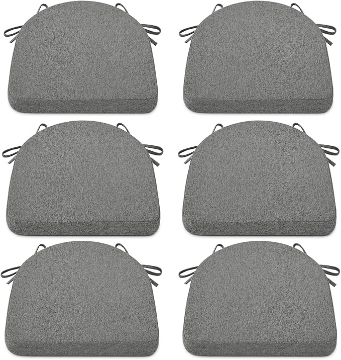 Shinnwa Dining Chair Cushions Set of 6, Non-Slip Kitchen Chair Cushions with Ties and Machine Washable Cover, 6 Pack, 17 x 16.5 x 2in, Dark Grey
