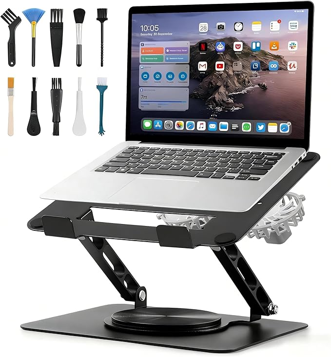 Laptop Cooling Pad with 2 Detachable Fans, Adjustable Height & Angle Stand, 360° Rotation, Ultra-Sturdy Carbon Steel Frame, Quiet Cooling for 10-17.3" Laptops (Black)