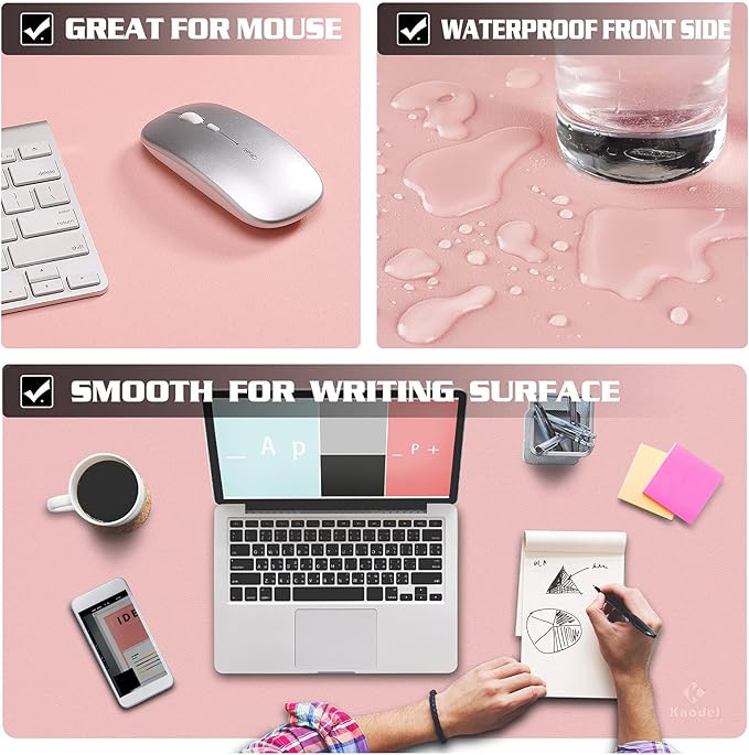 K KNODEL Non-Slip Desk Mat, Desk Pad, Desk Blotter, Desktop Mat for Desk, Large Desk Protector, Office Computer and Laptop Mat for Desk (35.4"x17", Pink)