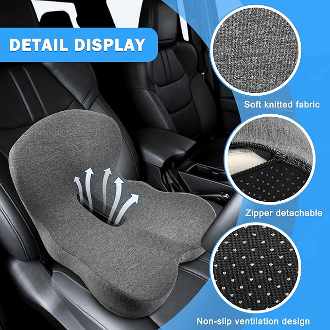 L-Shaped Ergonomic Memory Foam Seat Cushion, Breathable Non-Slip Car & Office Chair Cushion for Long Sitting, Orthopedic Support for Truck Drivers, Desk & Wheelchair(Black)